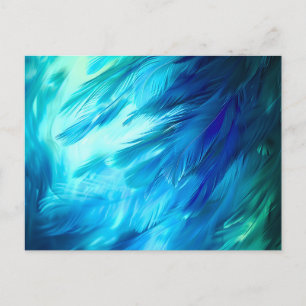 Blue Green Feather Abstract Announcement Postcard