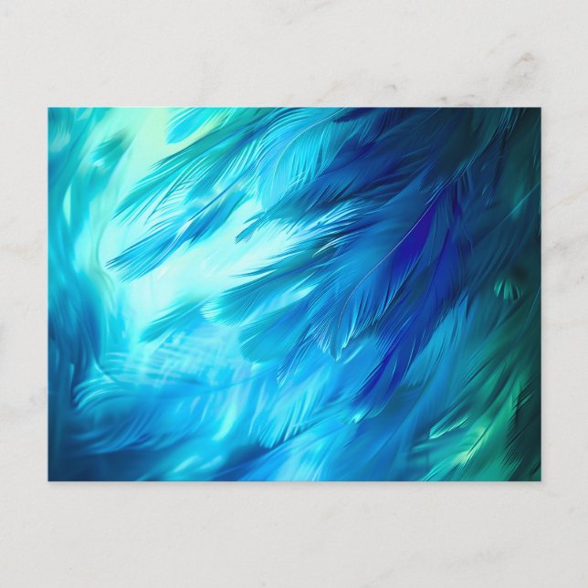 Blue Green Feather Abstract Announcement Postcard (Front)