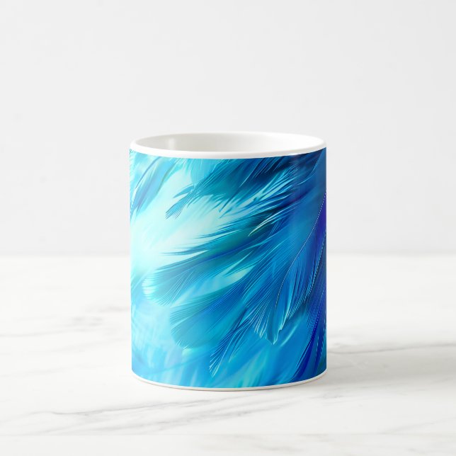 Blue Green Feather Abstract Coffee Mug (Center)