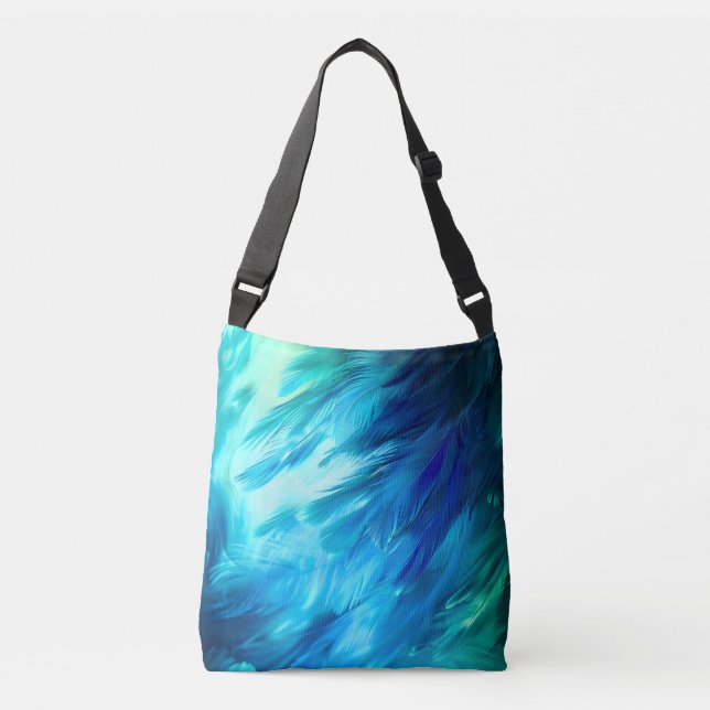 Blue Green Feather Abstract Crossbody Bag (Front)