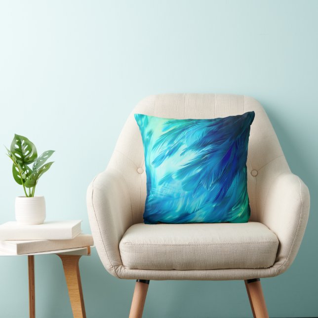 Blue Green Feather Abstract Cushion (Chair)