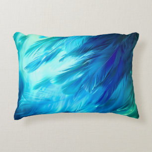 Blue Green Feather Abstract Decorative Cushion