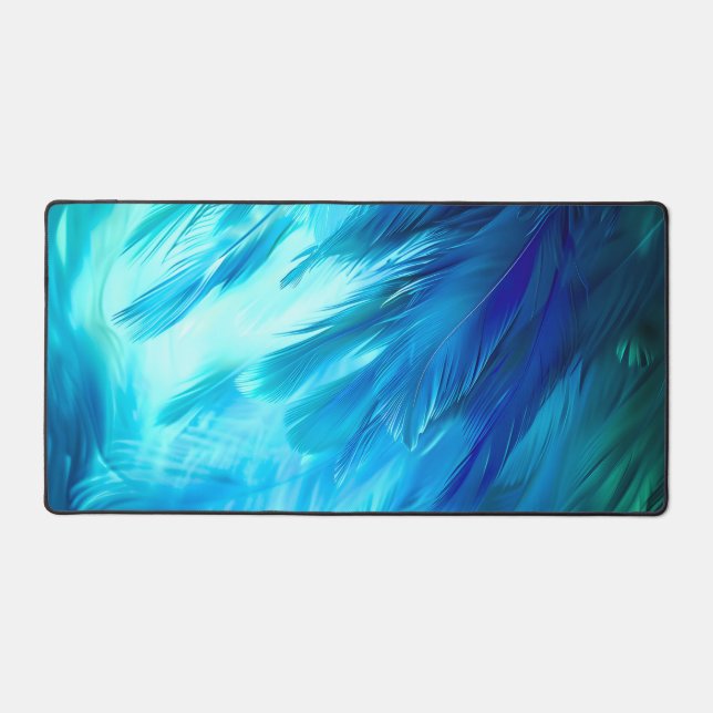 Blue Green Feather Abstract Desk Mat (Front)