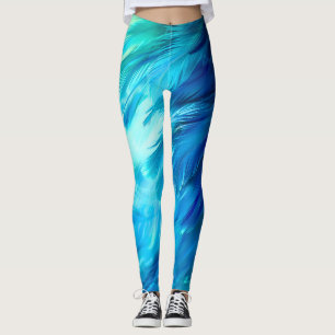 Blue Green Feather Abstract Leggings