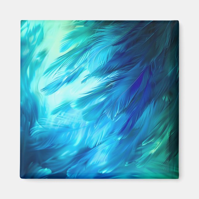 Blue Green Feather Abstract Magnet (Front)