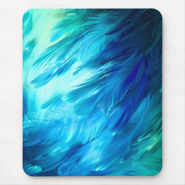 Blue Green Feather Abstract Mouse Mat (Front)