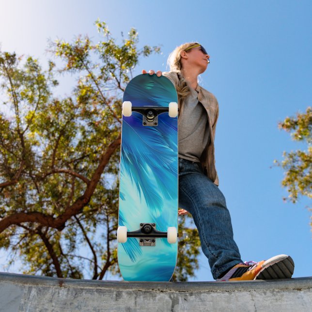 Blue Green Feather Abstract Skateboard (Outdoor 1)