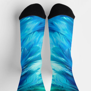 Blue Green Feather Abstract Socks