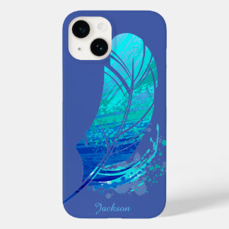 Blue Green Feather Modern Monogram Case-Mate iPhone 14 Case