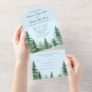 Blue Green Fir Tree All in One Wedding All In One Invitation