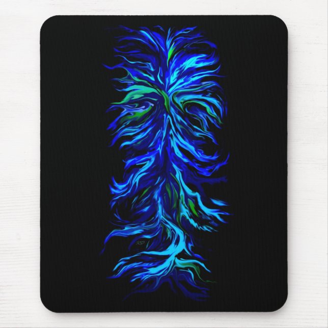 Blue Green Flames in Rainbow Style Mouse Mat (Front)