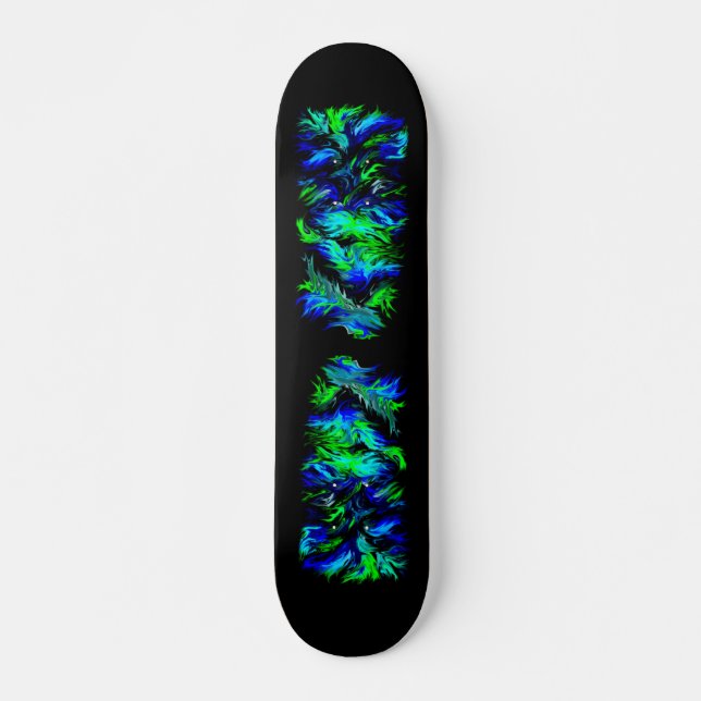 Blue Green Flames in Rainbow Style Skateboard (Front)