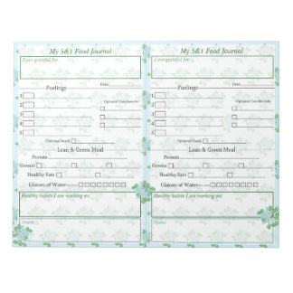 Blue | Green Floral 5 and 1 Food Journal Pages Notepad