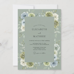 Blue Green Floral Arch Wedding Invitation