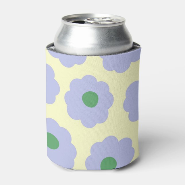 Blue Green Floral Elegant Retro Drink Can Cooler (Can Front)