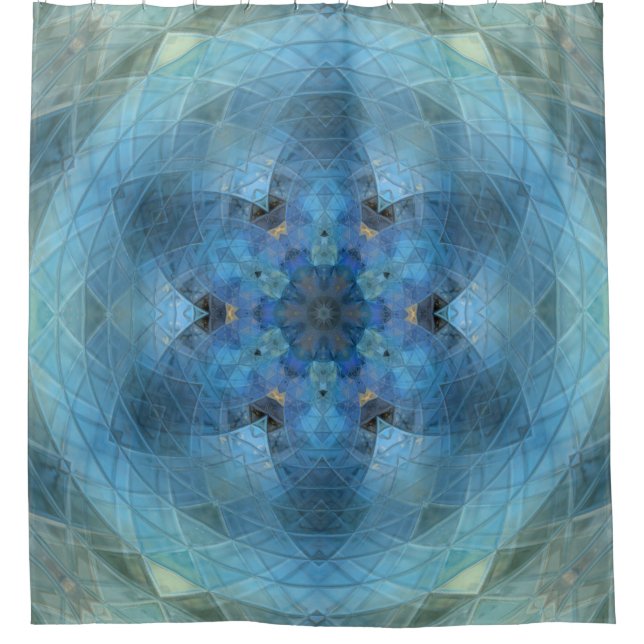 Blue Green Floral Orb  Shower Curtain (Front)