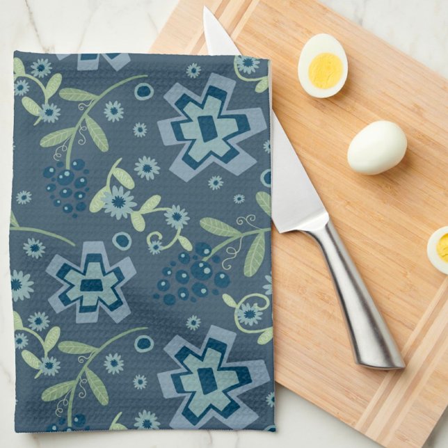 Blue Green Floral Pattern Fun Chic Name Tea Towel (Creator Uploaded)