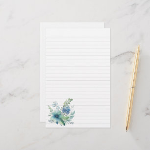 Blue Green Floral Stationery