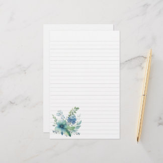 Blue Green Floral Stationery