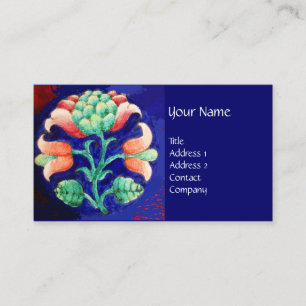BLUE GREEN FLORAL /Stylised Pink Flower Business Card