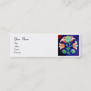 BLUE GREEN FLORAL Stylised Pink Flower White Pearl Mini Business Card
