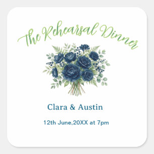 blue green floral the rehearsal dinner editable na square sticker
