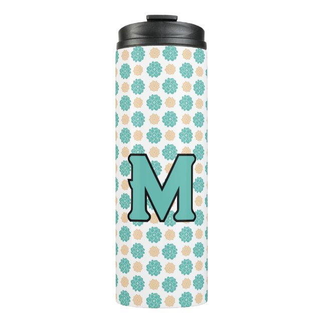 blue green floral Thermal Tumbler (Front)