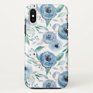 Blue Green Floral Watercolor iPhone X Case