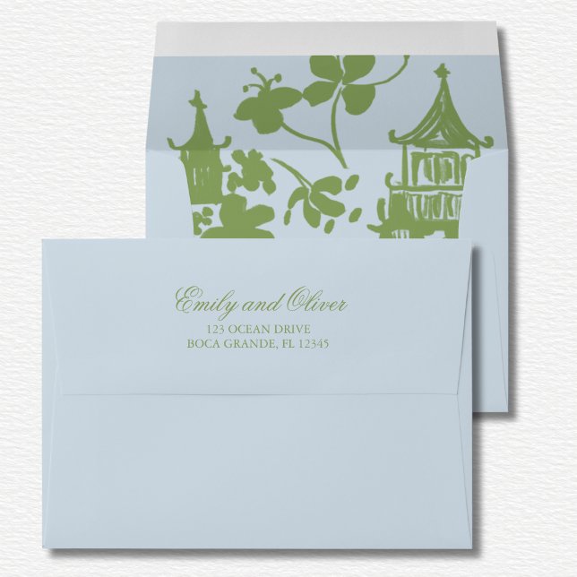 Blue Green Floral Watercolor Wedding Envelope (Creator Uploaded)