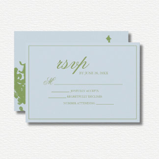 Blue Green Floral Watercolor Wedding RSVP Card