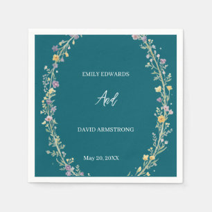 Blue Green Floral Wedding Napkins