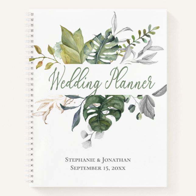 Blue & Green Floral Wedding Planner Notebook (Front)