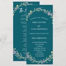 Blue Green Floral Wedding Program