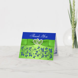 Blue, Green Floral Wedding Thank You Card 3