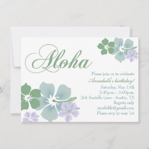 Blue & Green Flower Aloha Birthday Invitation
