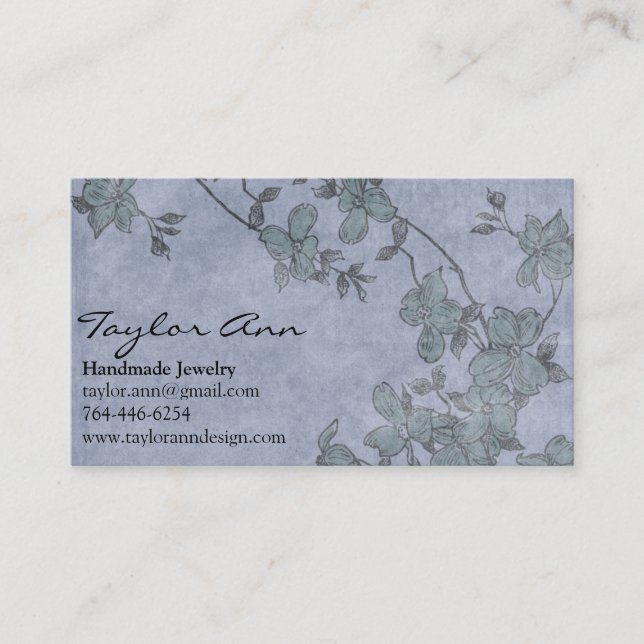 Blue & Green Flower Business Card (Front)