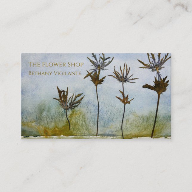 Blue Green Flower Business Card  (Front)