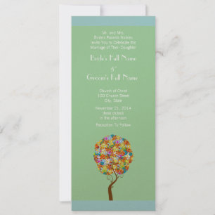 Blue Green Flower Love Tree Wedding Invitation