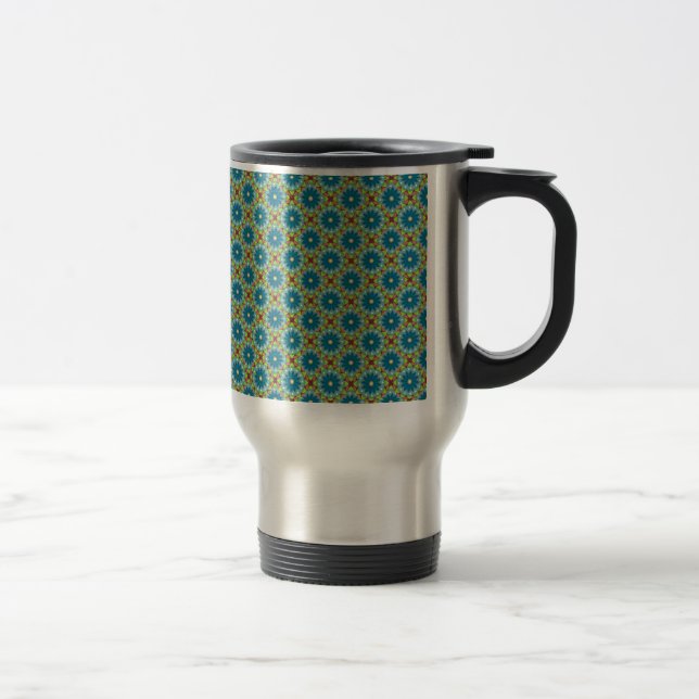Blue Green Flowered Pattern Travel Mug (Right)