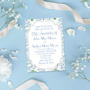 Blue Green Flowers 25th Anniversary Invitation