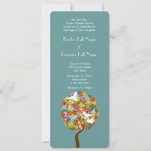 Blue Green Flowers and Bees Wedding Invitation