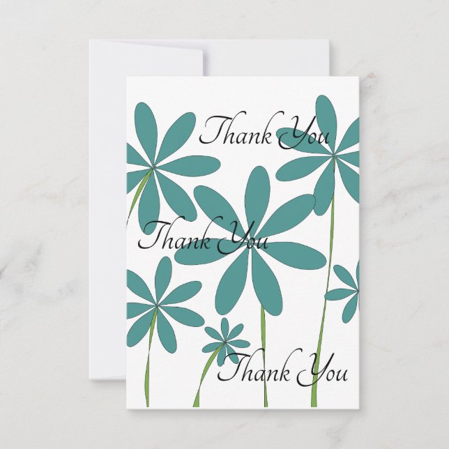 Blue Green Flowers Thank You Card (Front)