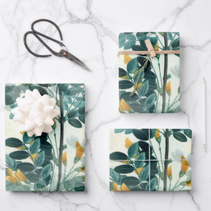 Blue Green Foliage Wrapping Paper Sheet