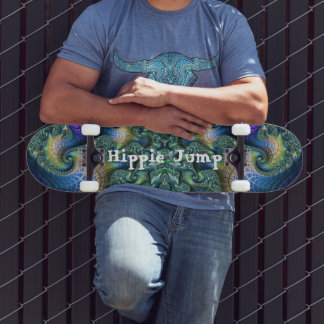 Blue Green Fractal Art Spirals and Skate Trick Skateboard