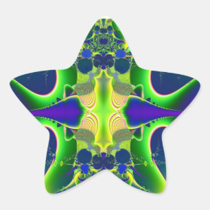 Blue green fractal star sticker