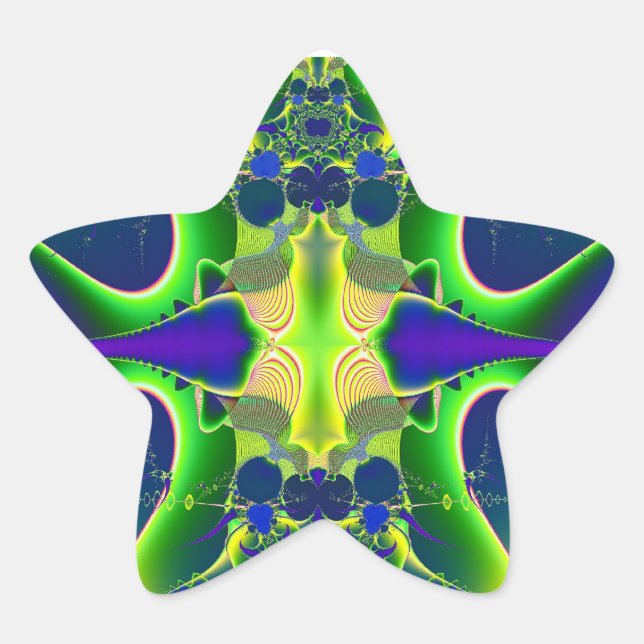 Blue green fractal star sticker (Front)