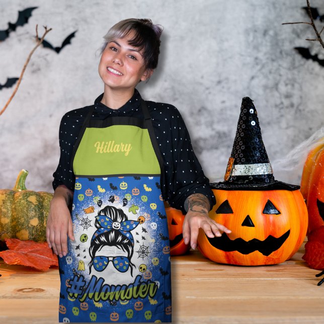 Blue Green Funny Halloween Momster  Apron (Blue Green Funny Halloween Momster Apron)