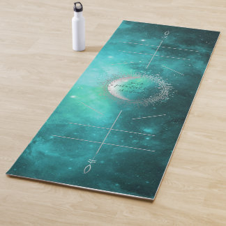 Blue Green Galaxy, Alignment Lines Yoga Mat