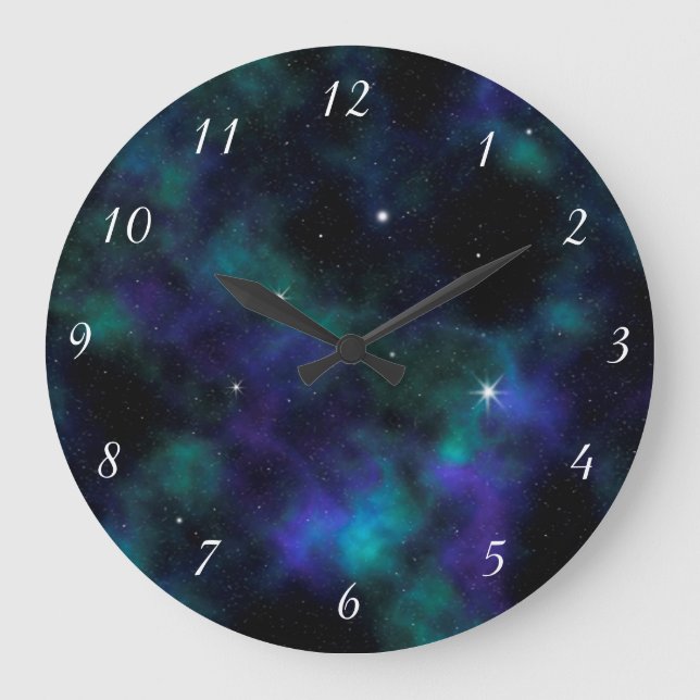 Blue  Green Galaxy Cosmic Large Clock (Front)