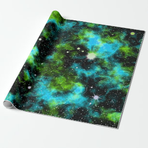 Blue Green Galaxy Cosmic Space Stars Nebula Wrapping Paper